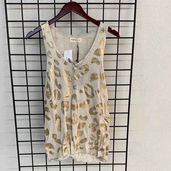 Amoli Gold Leopard Print Tank Top - Picture 1 of 3
